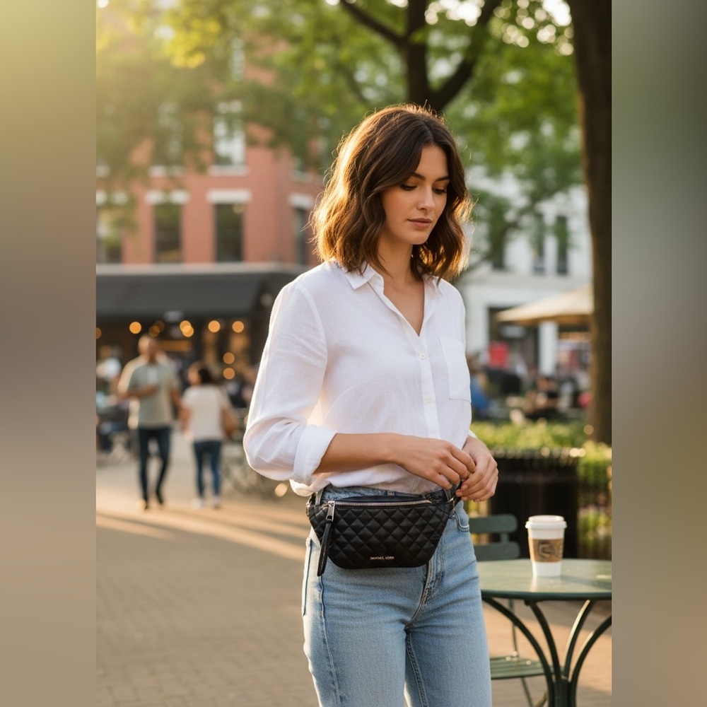 Michael Kors Quilted Black Leather Belt Bag